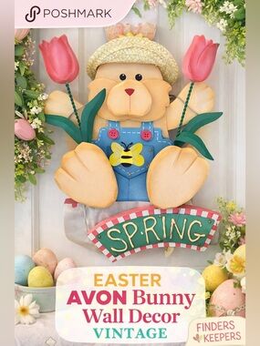 80’s Avon Spring Bunny Wall Decor in Pink, Yellow, Blue, Green